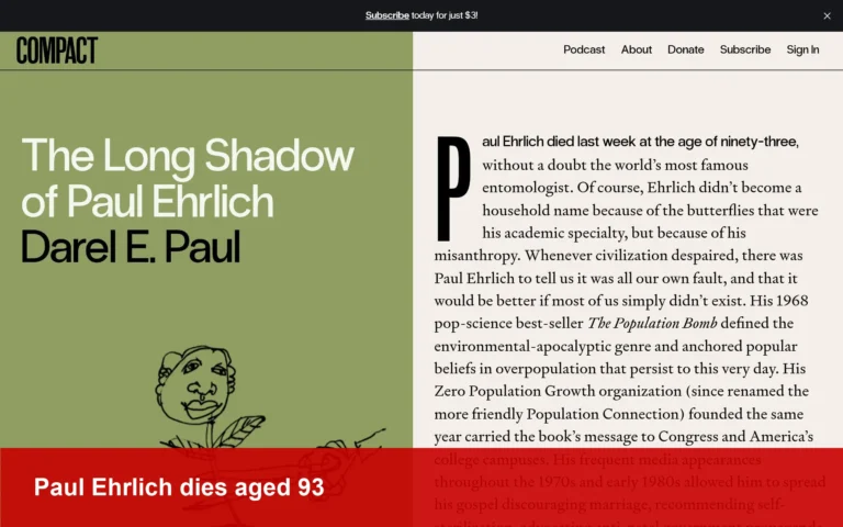 Paul Ehrlich, entomologist and Population Bomb author, dies